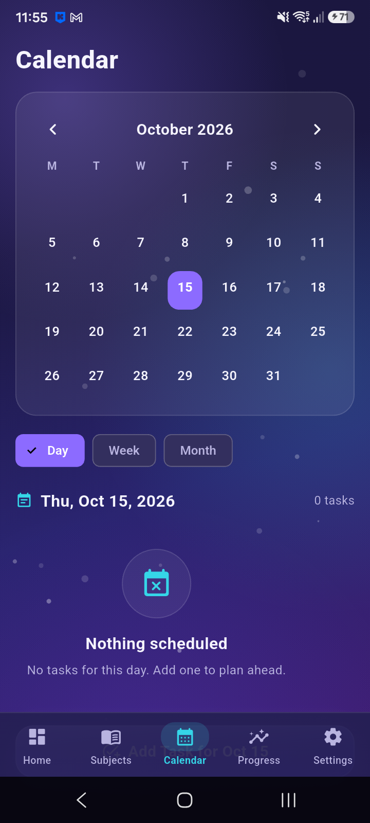 Study Buddy calendar screen