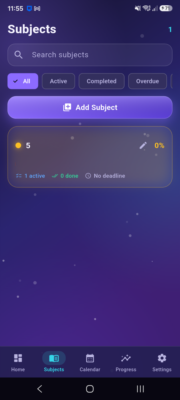 Study Buddy subject list screen